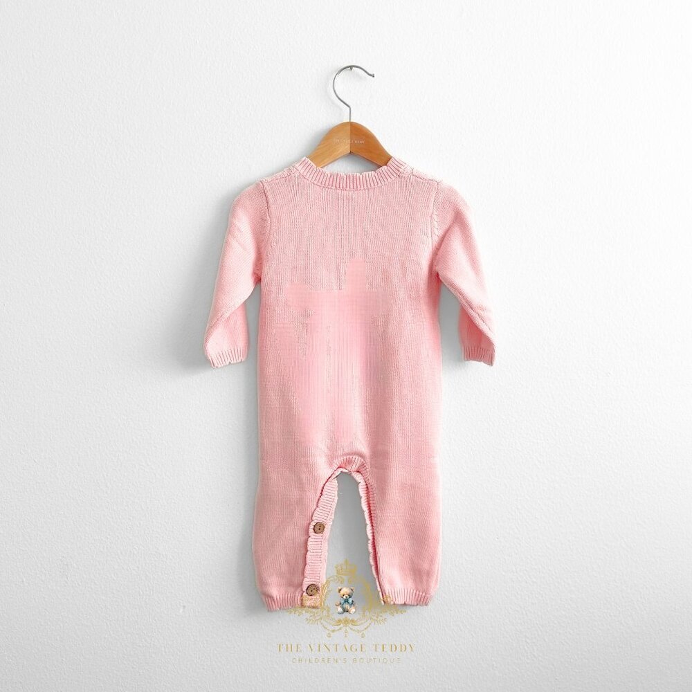 NWT Pretty Girls Knit One-piece Bodysuit Sweater Floral Embroidered Blush 0-3M - Picture 3 of 5
